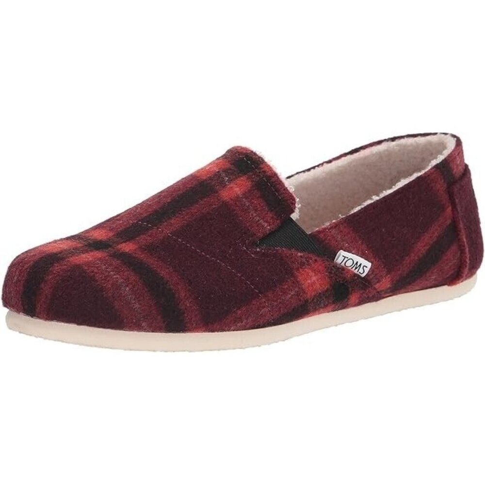 Toms Plaid Redondo Loafer Flat Shoes Red Black ( 9 )